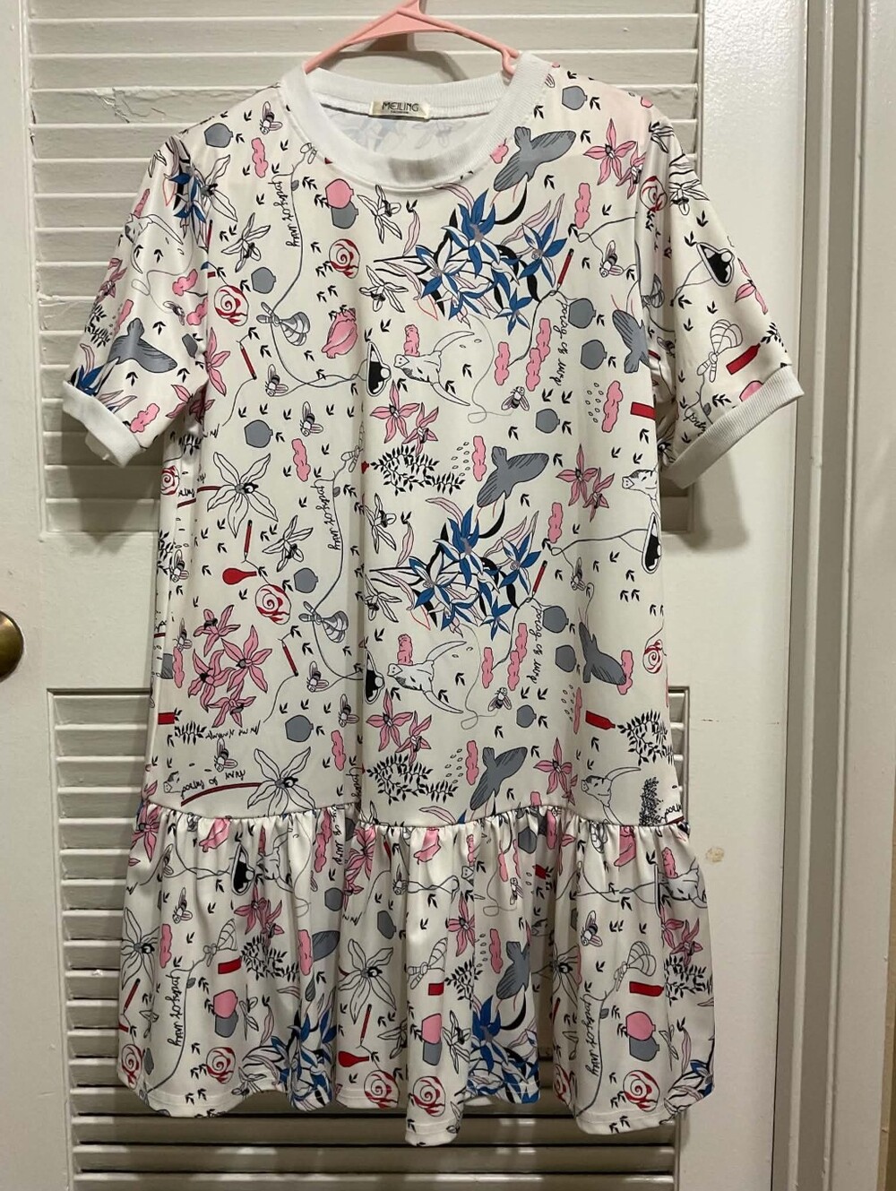 Girls' White Floral Print Short Sleeve Dress